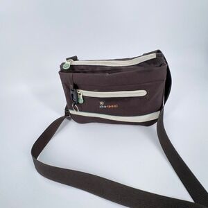 Sherpani Brown Canvas Crossbody Messenger Bag Organizer Floral Lining Adjustable